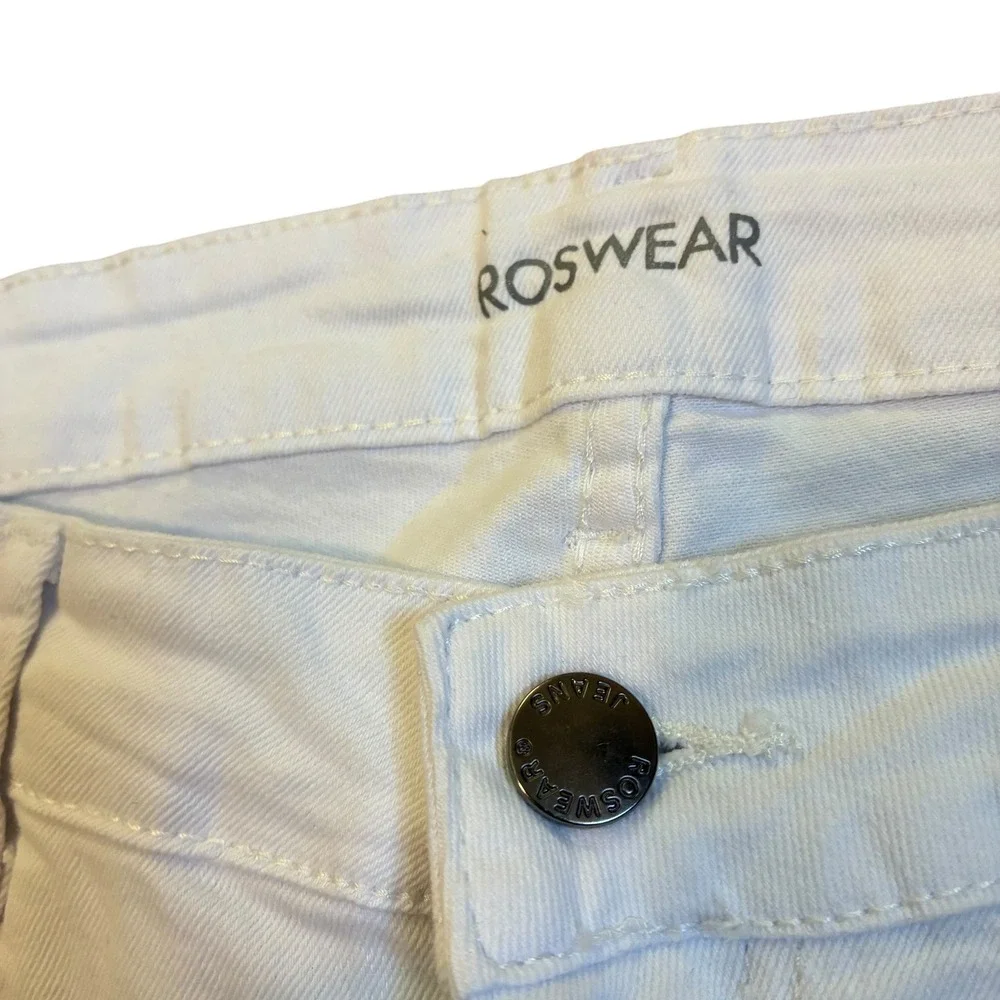 Roswear Womens White Distressed Denim‎ Shorts High Waisted Frayed Hem Size L NEW